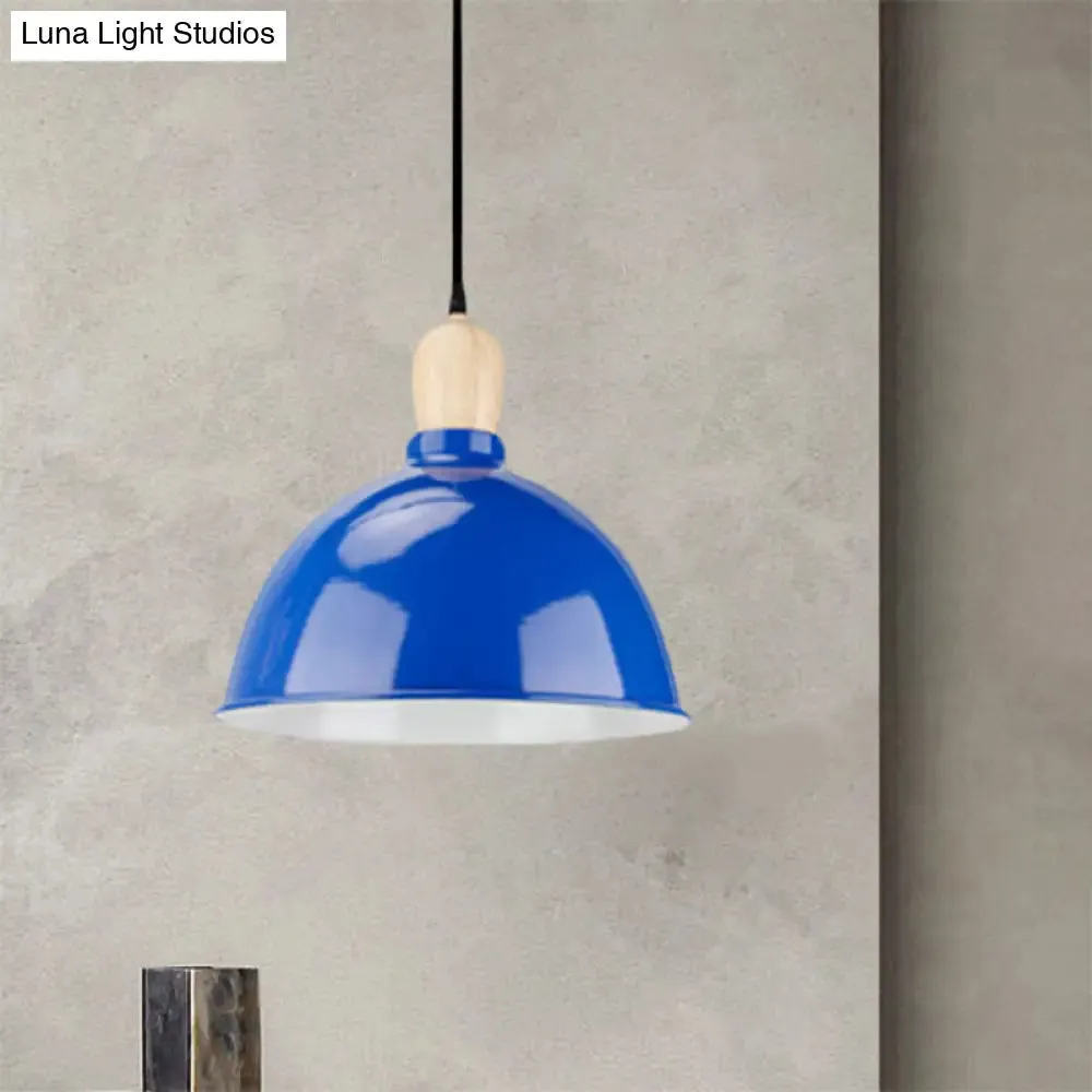 Retro Dome Shade Ceiling Pendant - Metallic Hanging Light with 1 Head for Dining Table, Black/White