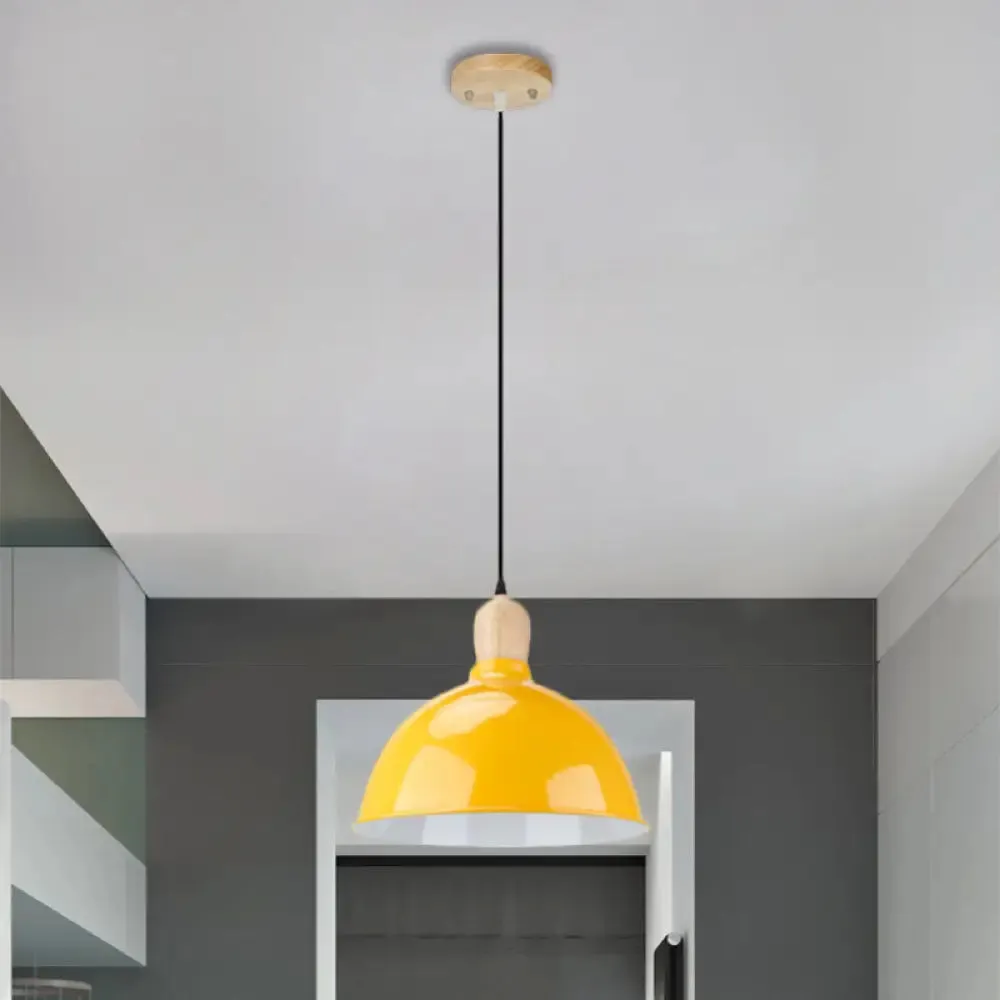 Retro Dome Shade Ceiling Pendant - Metallic Hanging Light with 1 Head for Dining Table, Black/White