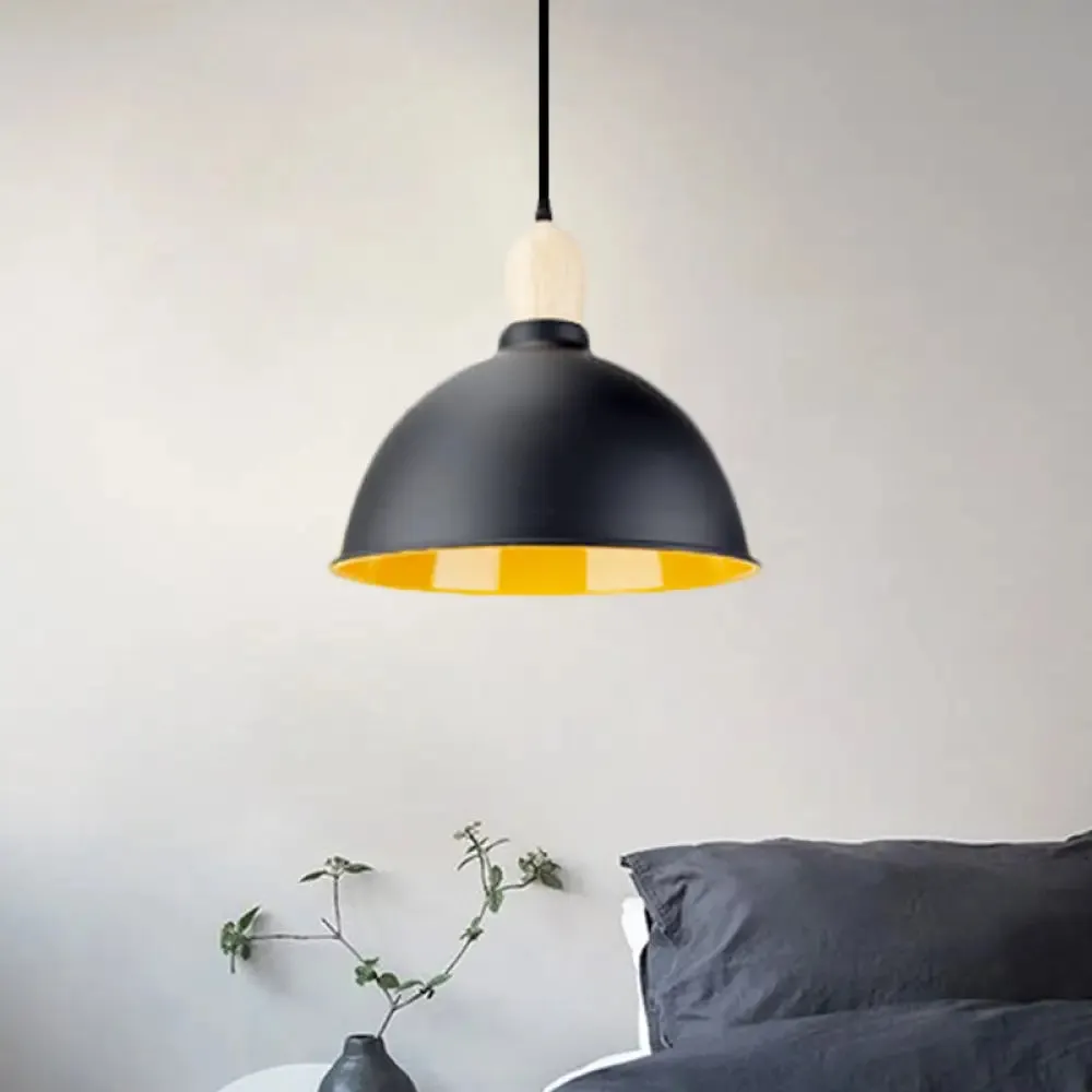 Retro Dome Shade Ceiling Pendant - Metallic Hanging Light with 1 Head for Dining Table, Black/White