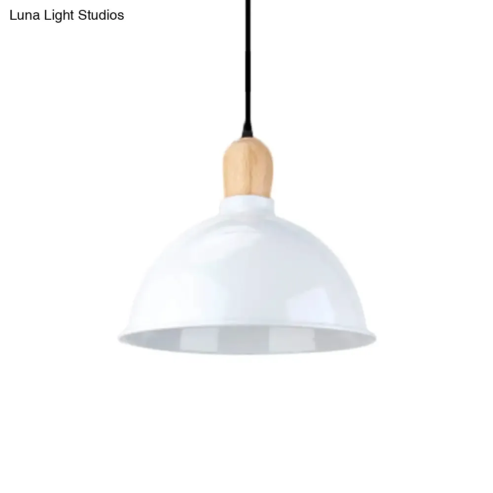 Retro Dome Shade Ceiling Pendant - Metallic Hanging Light with 1 Head for Dining Table, Black/White
