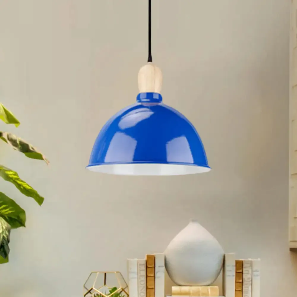Retro Dome Shade Ceiling Pendant - Metallic Hanging Light with 1 Head for Dining Table, Black/White