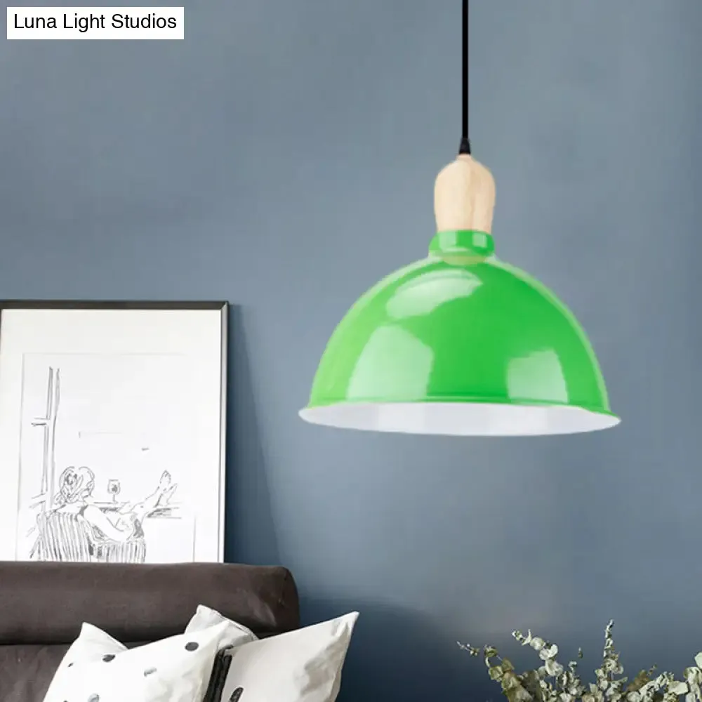 Retro Dome Shade Ceiling Pendant - Metallic Hanging Light with 1 Head for Dining Table, Black/White