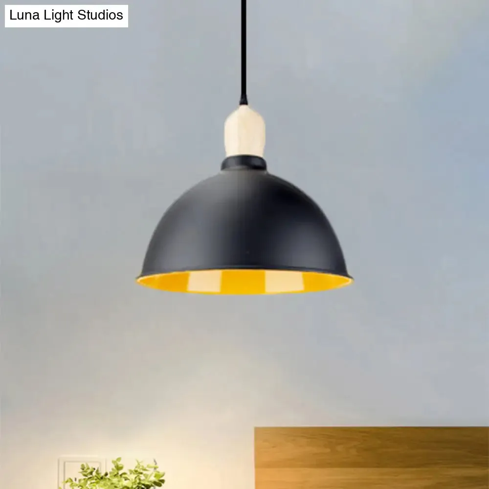 Retro Dome Shade Ceiling Pendant - Metallic Hanging Light with 1 Head for Dining Table, Black/White