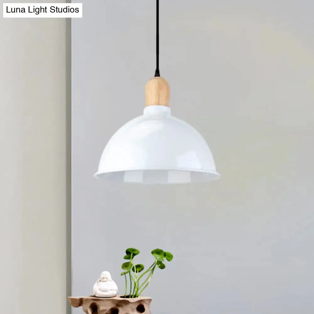 Retro Dome Shade Ceiling Pendant - Metallic Hanging Light with 1 Head for Dining Table, Black/White