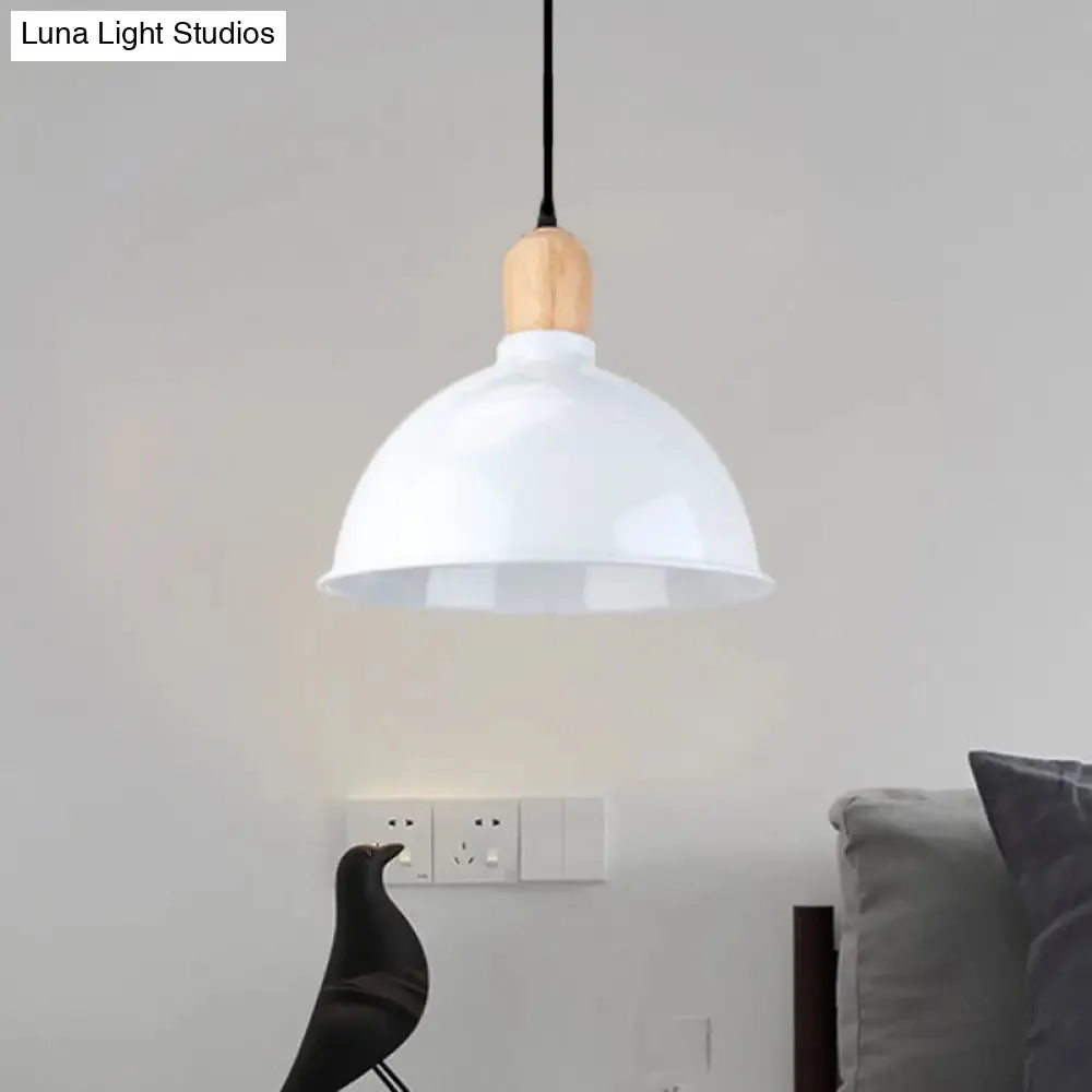 Retro Dome Shade Ceiling Pendant - Metallic Hanging Light with 1 Head for Dining Table, Black/White