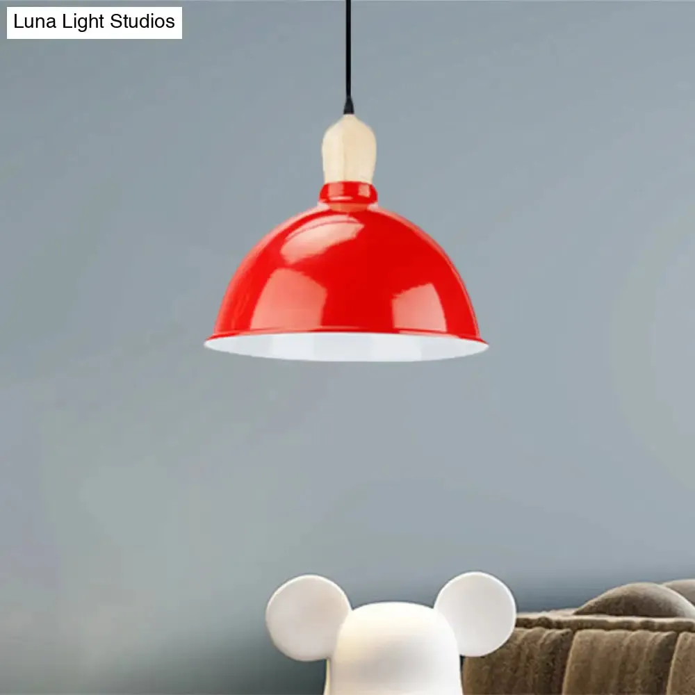 Retro Dome Shade Ceiling Pendant - Metallic Hanging Light with 1 Head for Dining Table, Black/White