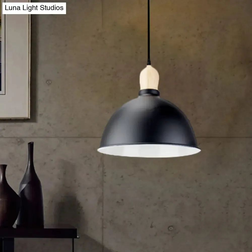 Retro Dome Shade Ceiling Pendant - Metallic Hanging Light with 1 Head for Dining Table, Black/White