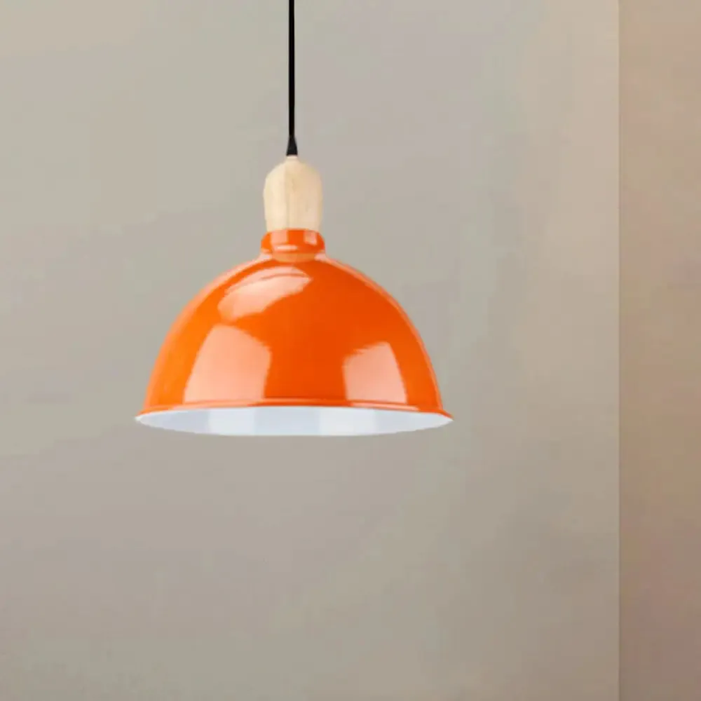 Retro Dome Shade Ceiling Pendant - Metallic Hanging Light with 1 Head for Dining Table, Black/White