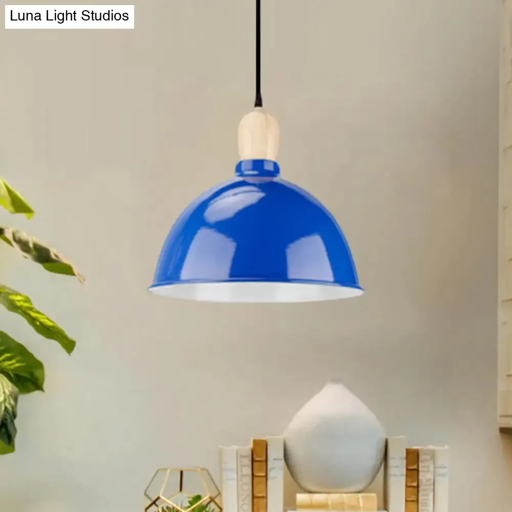 Retro Dome Shade Ceiling Pendant - Metallic Hanging Light with 1 Head for Dining Table, Black/White