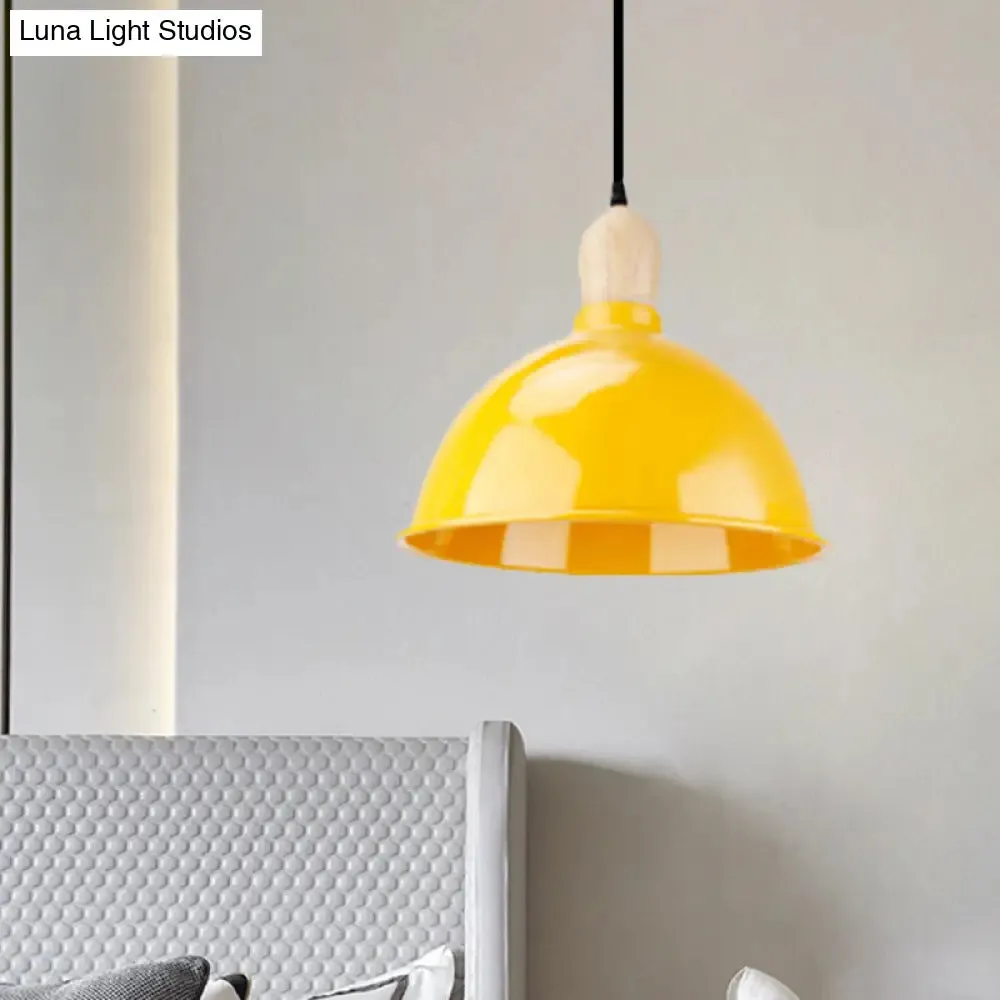 Retro Dome Shade Ceiling Pendant - Metallic Hanging Light with 1 Head for Dining Table, Black/White