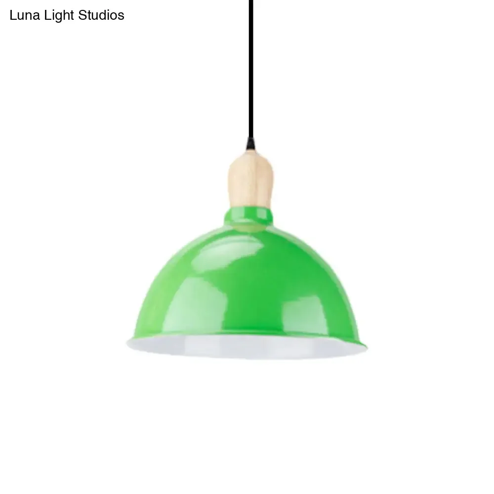 Retro Dome Shade Ceiling Pendant - Metallic Hanging Light with 1 Head for Dining Table, Black/White