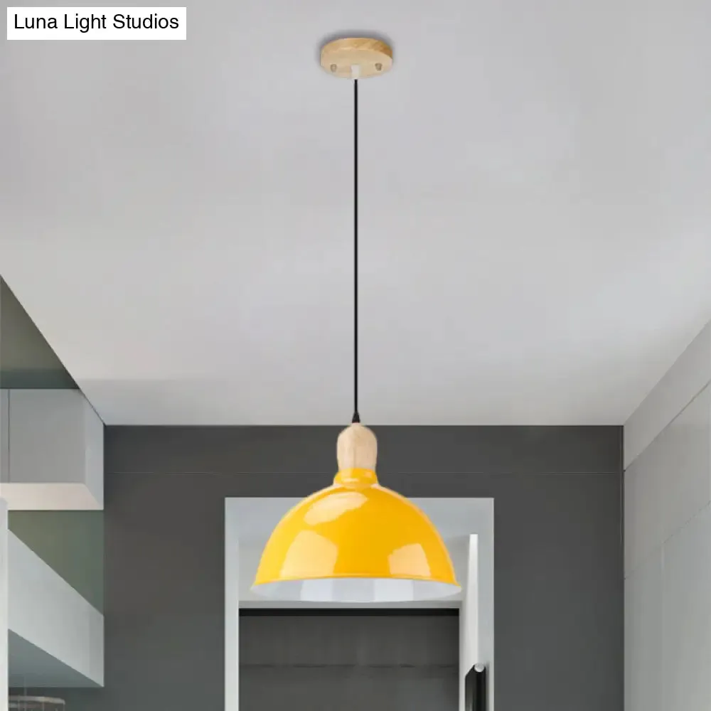 Retro Dome Shade Ceiling Pendant - Metallic Hanging Light with 1 Head for Dining Table, Black/White