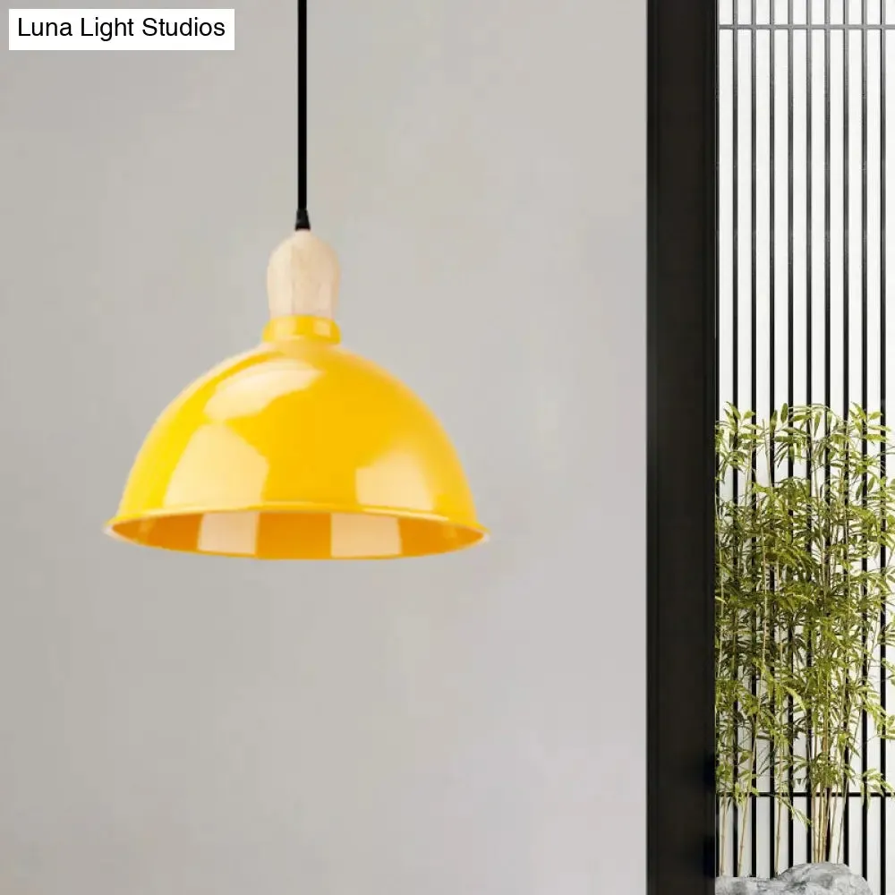 Retro Dome Shade Ceiling Pendant - Metallic Hanging Light with 1 Head for Dining Table, Black/White