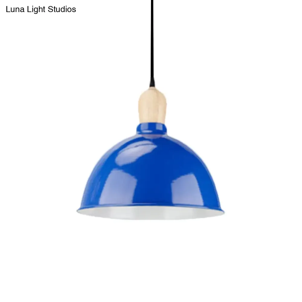 Retro Dome Shade Ceiling Pendant - Metallic Hanging Light with 1 Head for Dining Table, Black/White