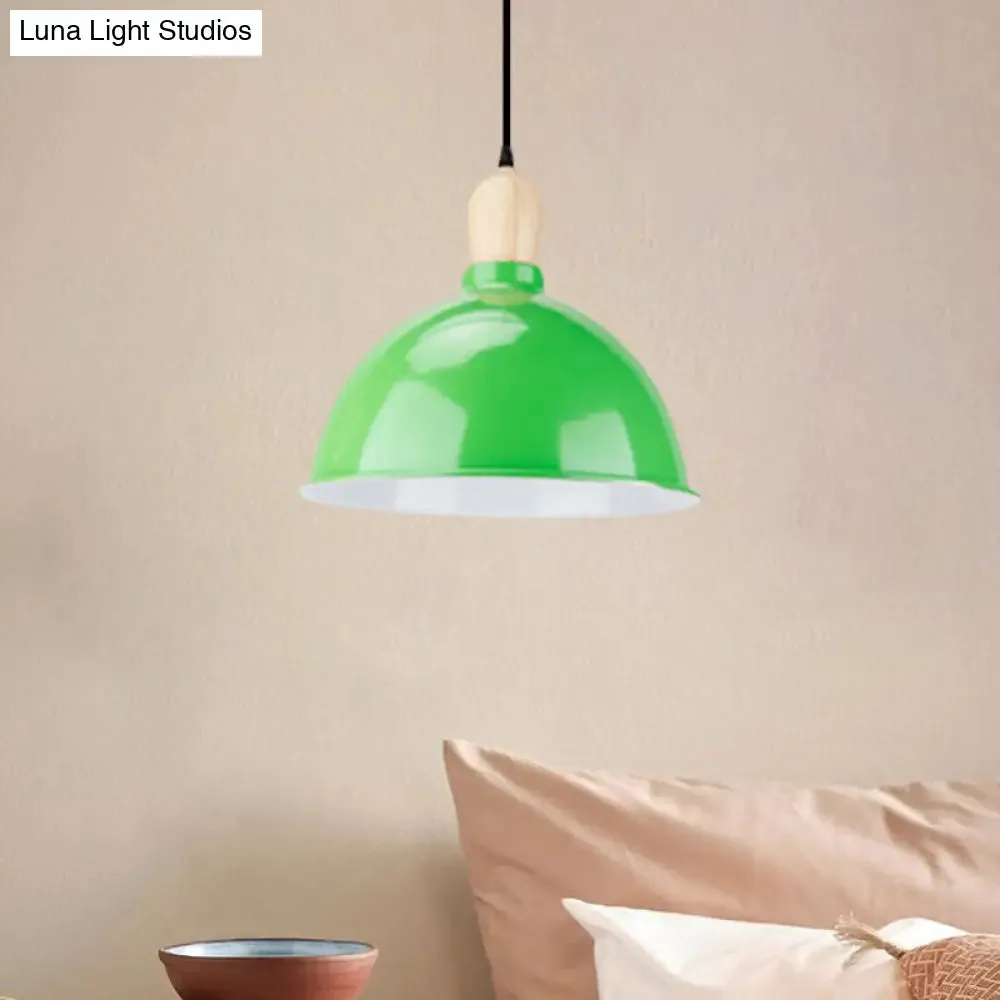 Retro Dome Shade Ceiling Pendant - Metallic Hanging Light with 1 Head for Dining Table, Black/White