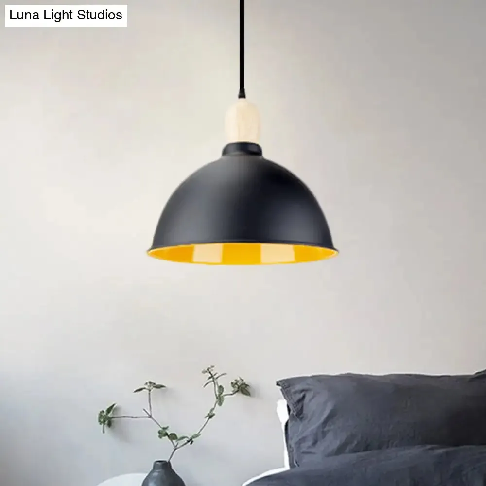 Retro Dome Shade Ceiling Pendant - Metallic Hanging Light with 1 Head for Dining Table, Black/White