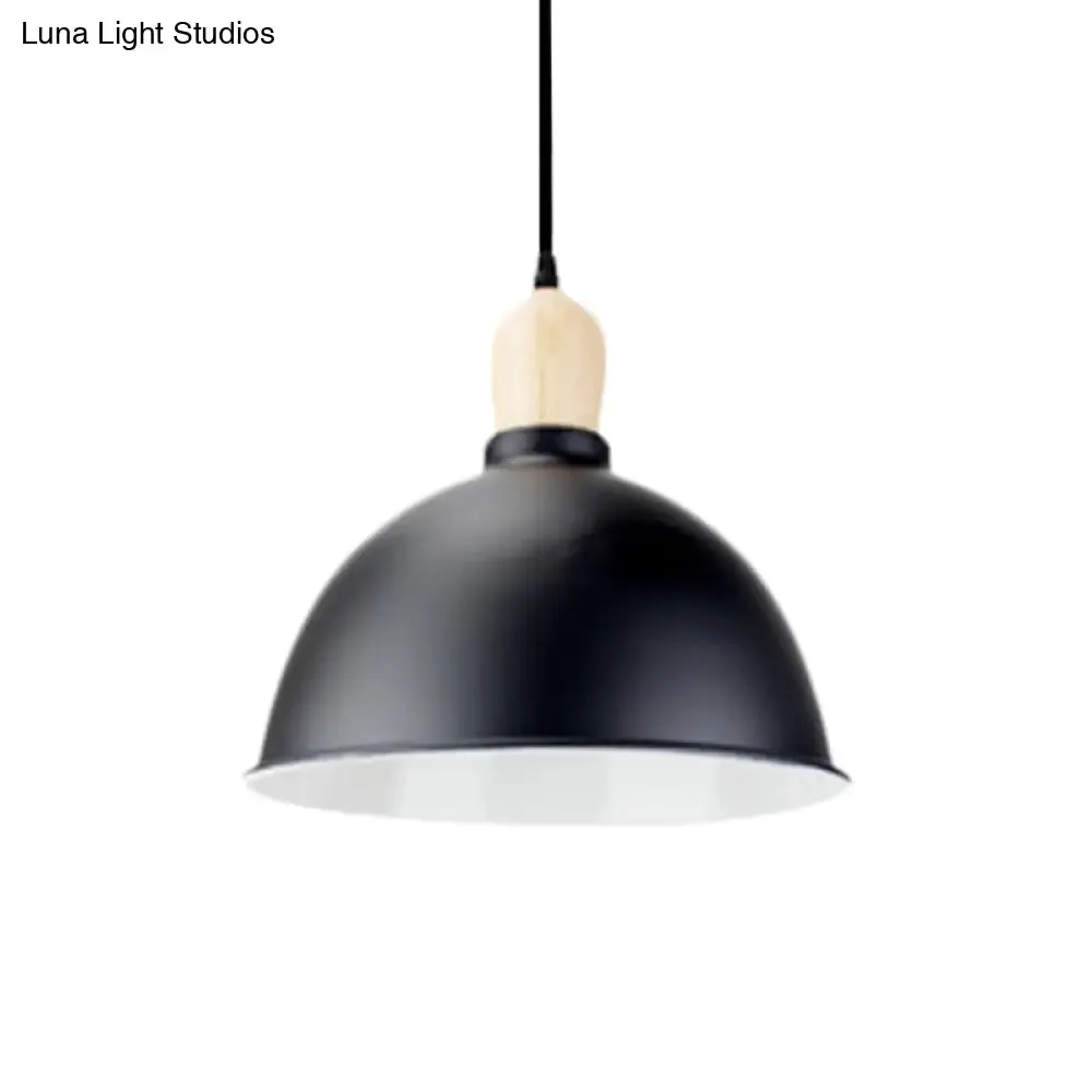 Retro Dome Shade Ceiling Pendant - Metallic Hanging Light with 1 Head for Dining Table, Black/White