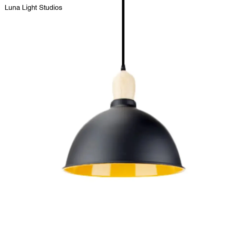 Retro Dome Shade Ceiling Pendant - Metallic Hanging Light with 1 Head for Dining Table, Black/White