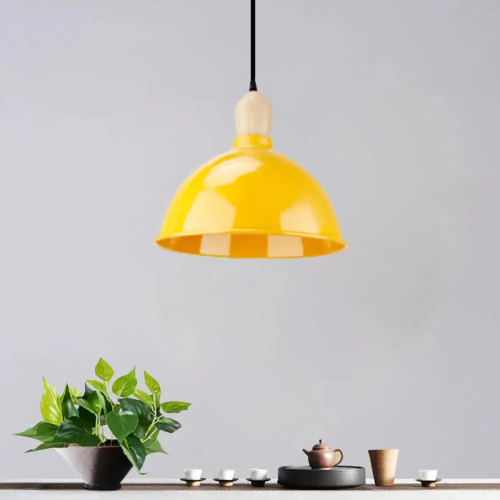Retro Dome Shade Ceiling Pendant - Metallic Hanging Light with 1 Head for Dining Table, Black/White