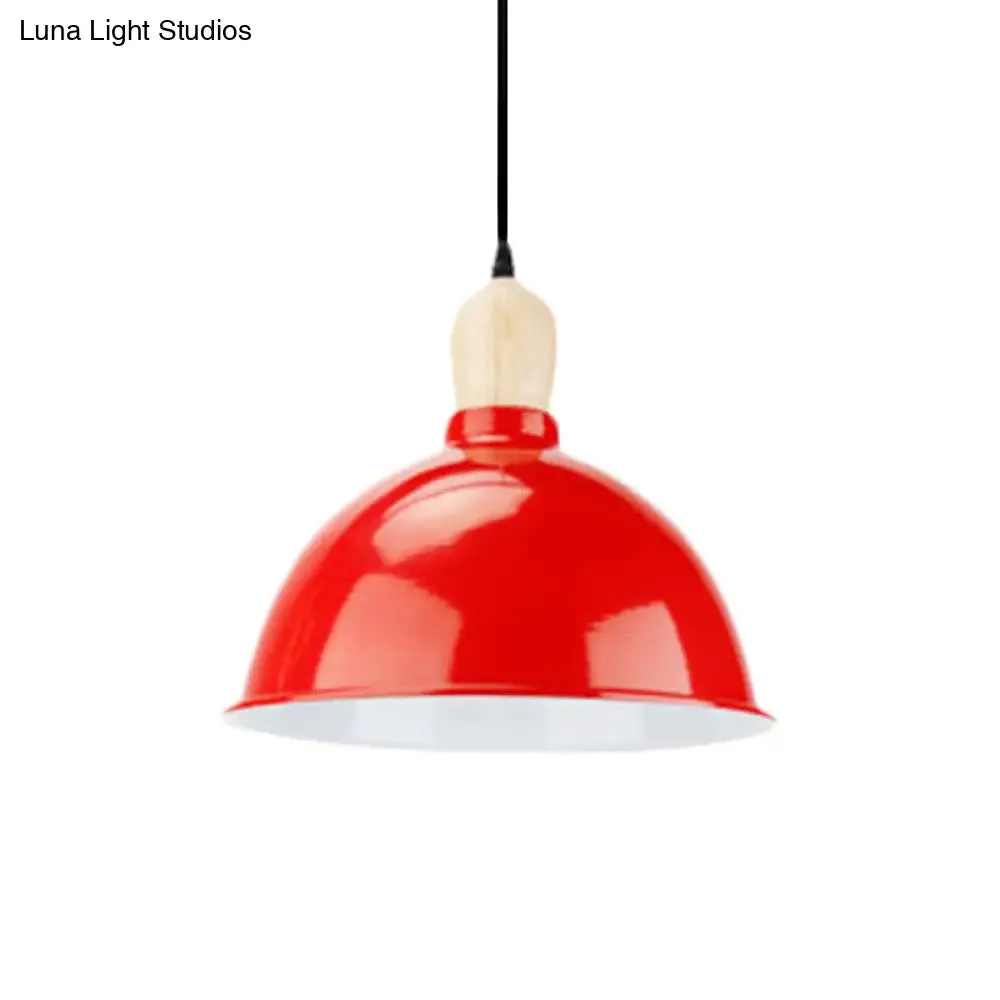 Retro Dome Shade Ceiling Pendant - Metallic Hanging Light with 1 Head for Dining Table, Black/White