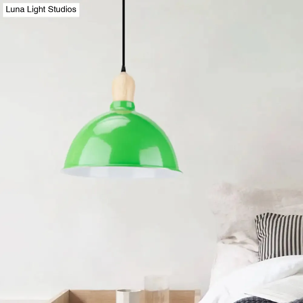 Retro Dome Shade Ceiling Pendant - Metallic Hanging Light with 1 Head for Dining Table, Black/White