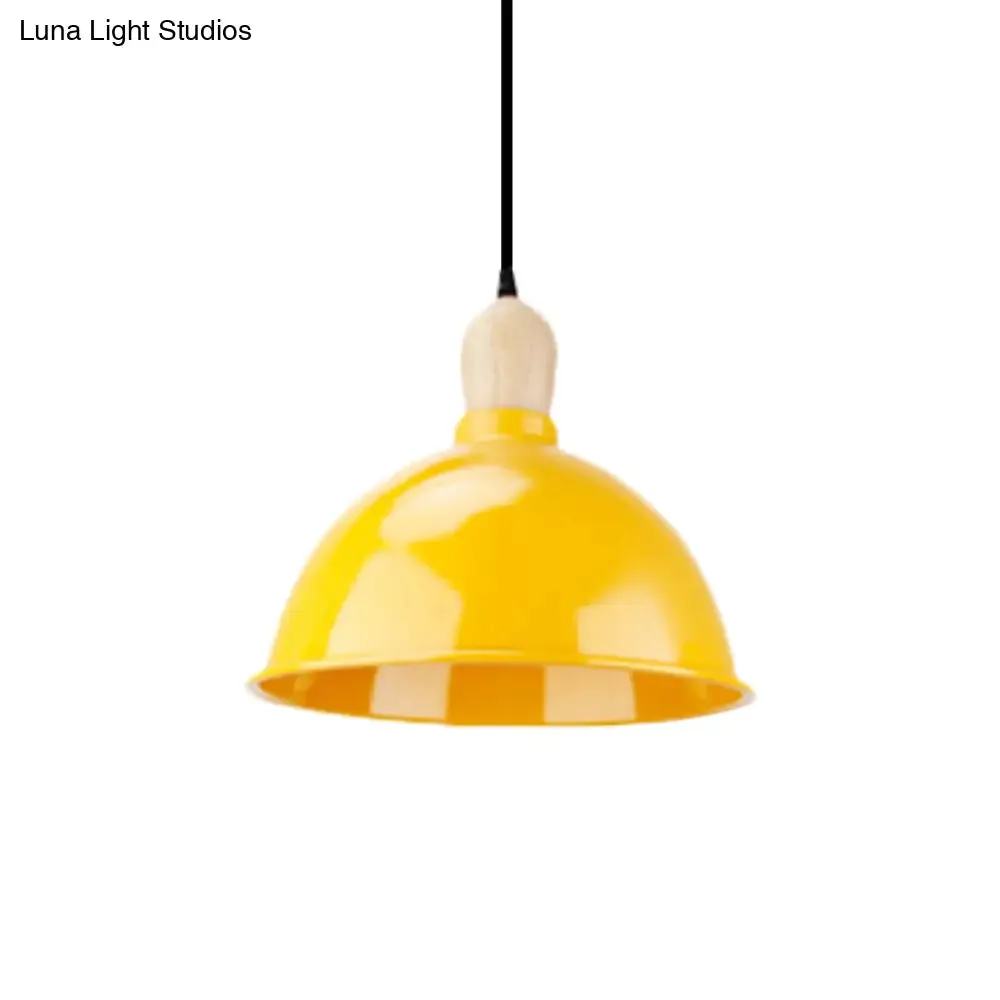 Retro Dome Shade Ceiling Pendant - Metallic Hanging Light with 1 Head for Dining Table, Black/White