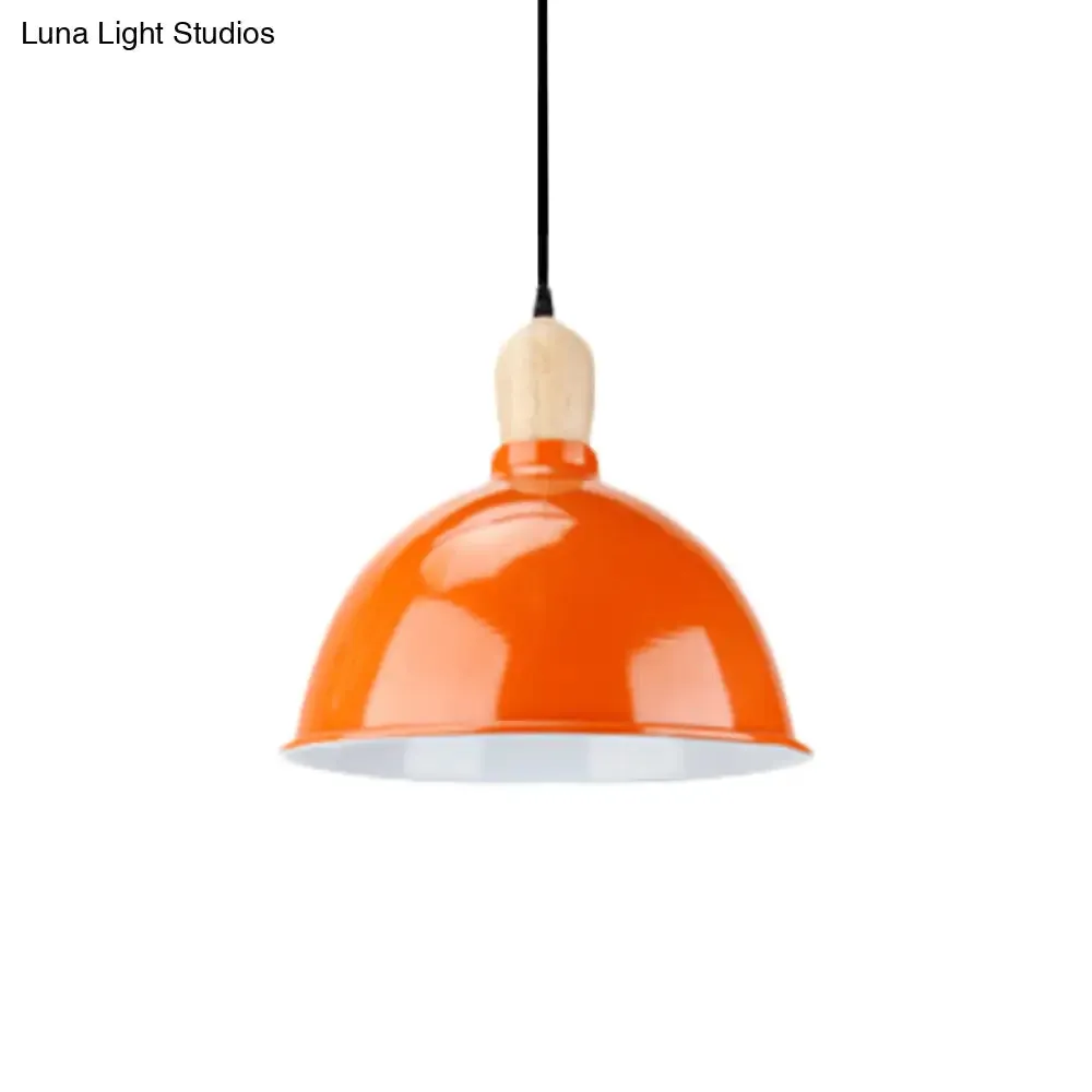 Retro Dome Shade Ceiling Pendant - Metallic Hanging Light with 1 Head for Dining Table, Black/White