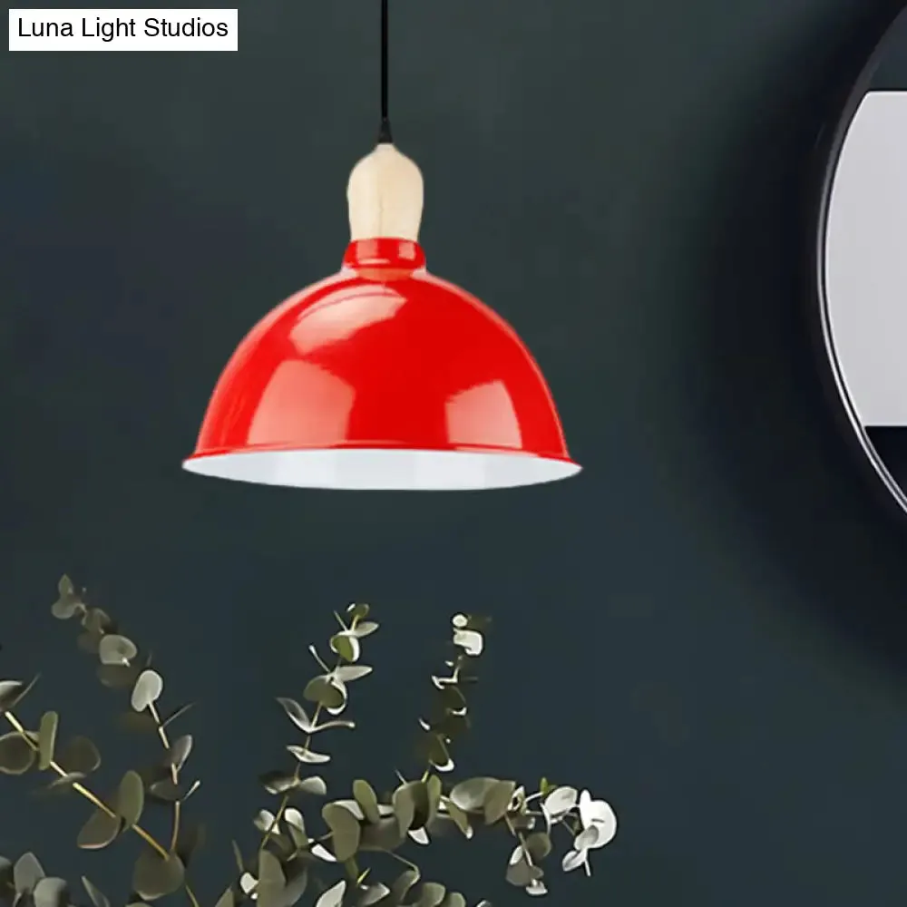 Retro Dome Shade Ceiling Pendant - Metallic Hanging Light with 1 Head for Dining Table, Black/White