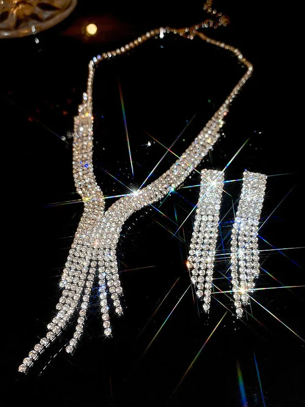 Rhine Stones 2 pieces Tasseled Necklaces Accessories Earrings Accessories