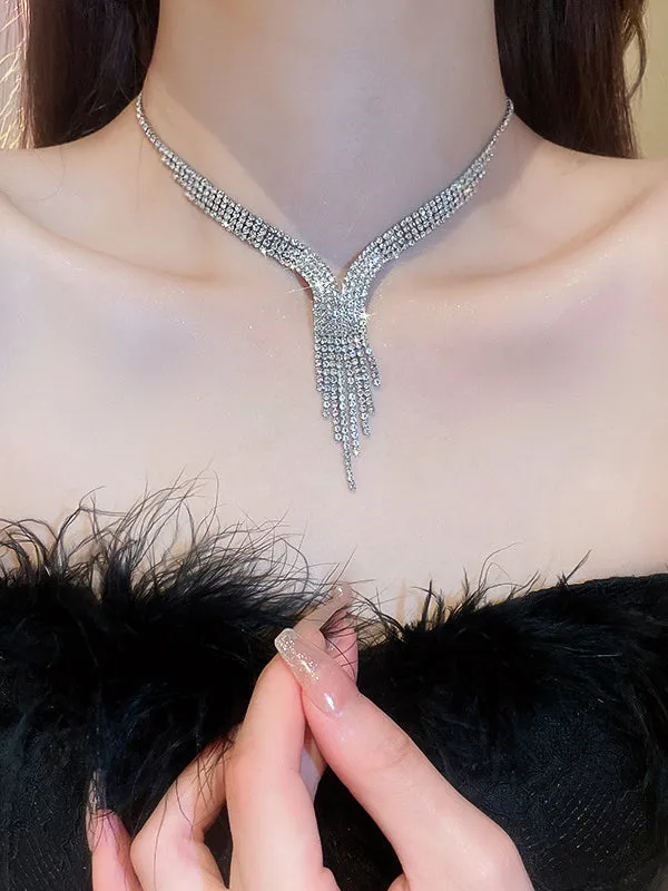 Rhine Stones 2 pieces Tasseled Necklaces Accessories Earrings Accessories