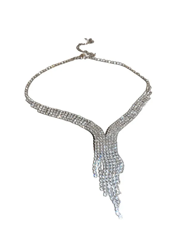 Rhine Stones 2 pieces Tasseled Necklaces Accessories Earrings Accessories