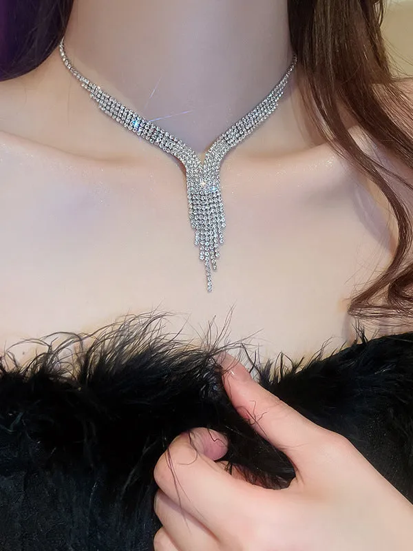 Rhine Stones 2 pieces Tasseled Necklaces Accessories Earrings Accessories