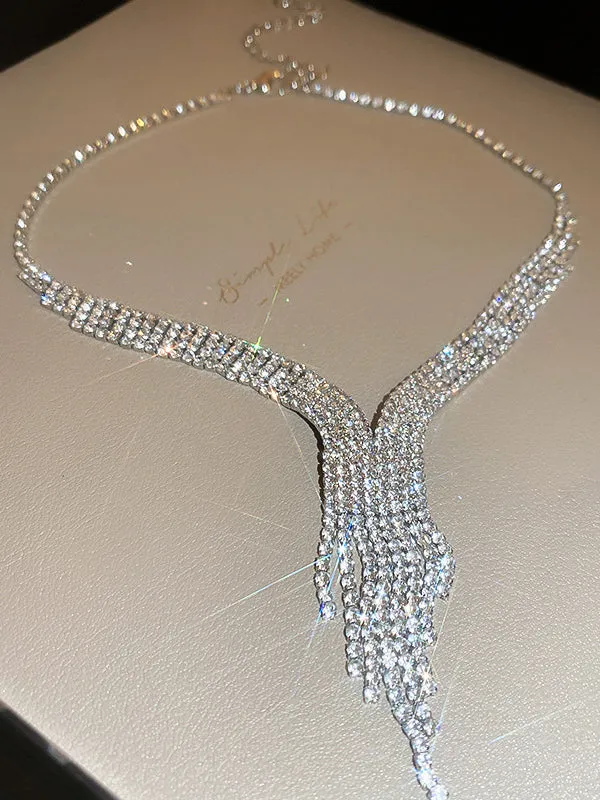Rhine Stones 2 pieces Tasseled Necklaces Accessories Earrings Accessories
