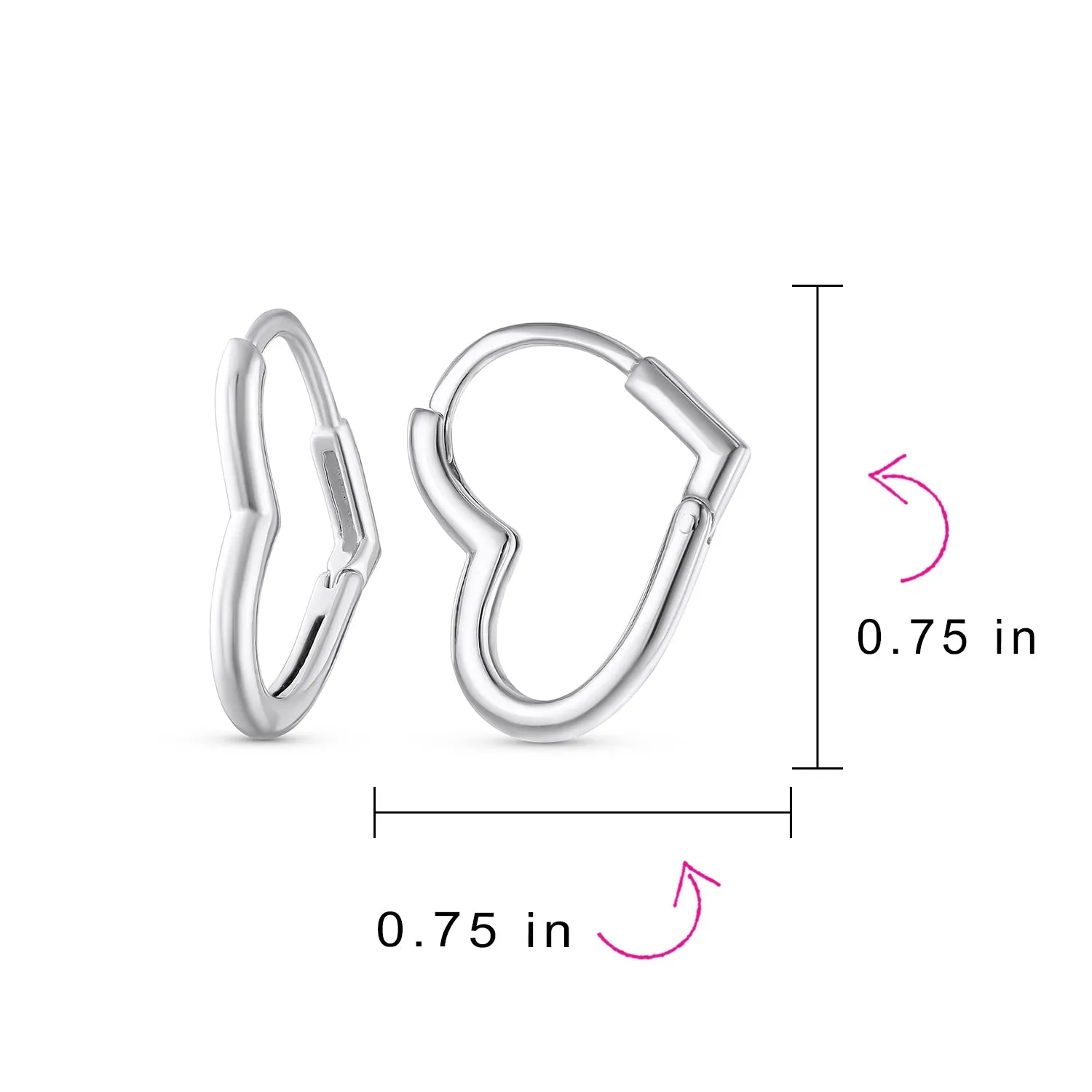 Romantic Heart Shaped Mini Hoop Huggie Earrings Sterling Silver .75 Inch