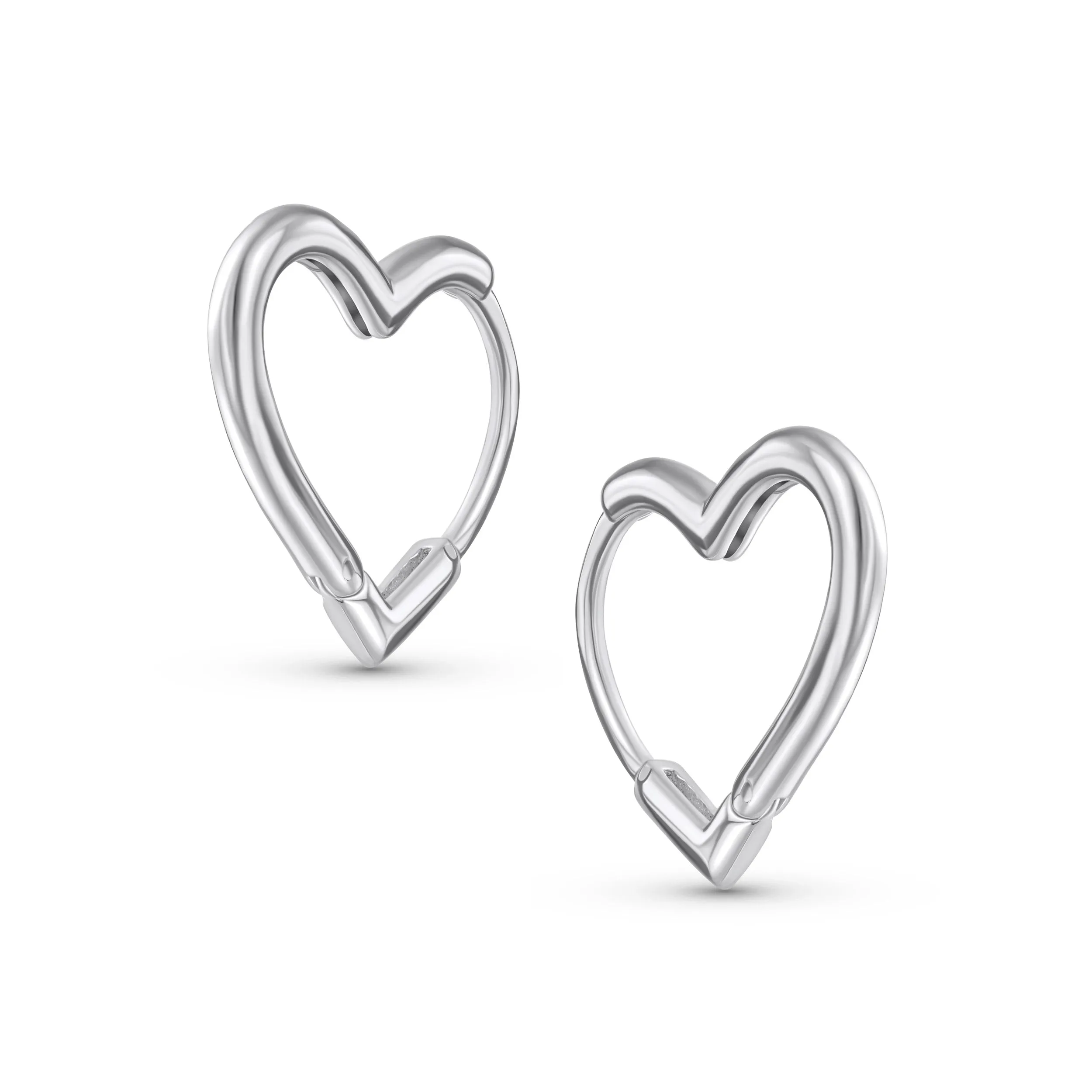 Romantic Heart Shaped Mini Hoop Huggie Earrings Sterling Silver .75 Inch