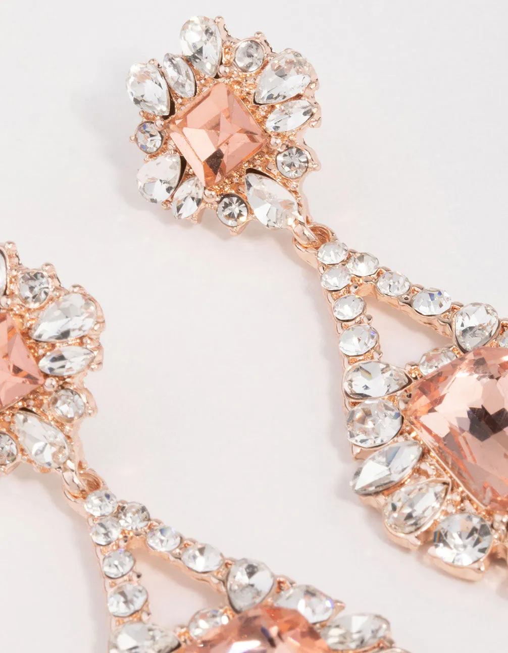 Rose Gold Antique Pink Stone Drop Earrings