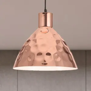 Rose Gold Industrial Pendant Light with Dimpled Conic Metal Design and Hanging Cord