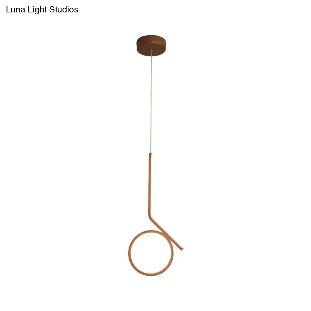 Round and Bent Linear Pendant Metallic LED Ceiling Fixture - Modernism Design in Brown, Warm/White Light