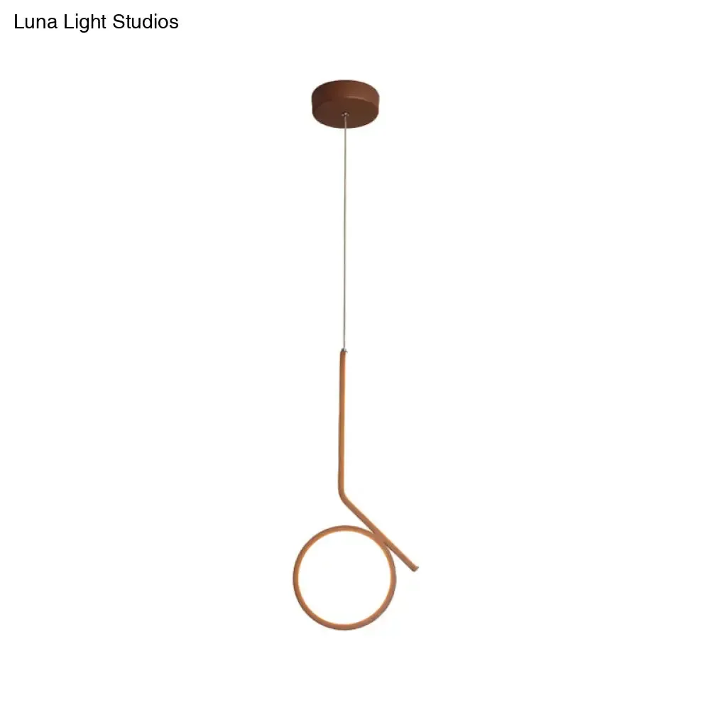 Round and Bent Linear Pendant Metallic LED Ceiling Fixture - Modernism Design in Brown, Warm/White Light