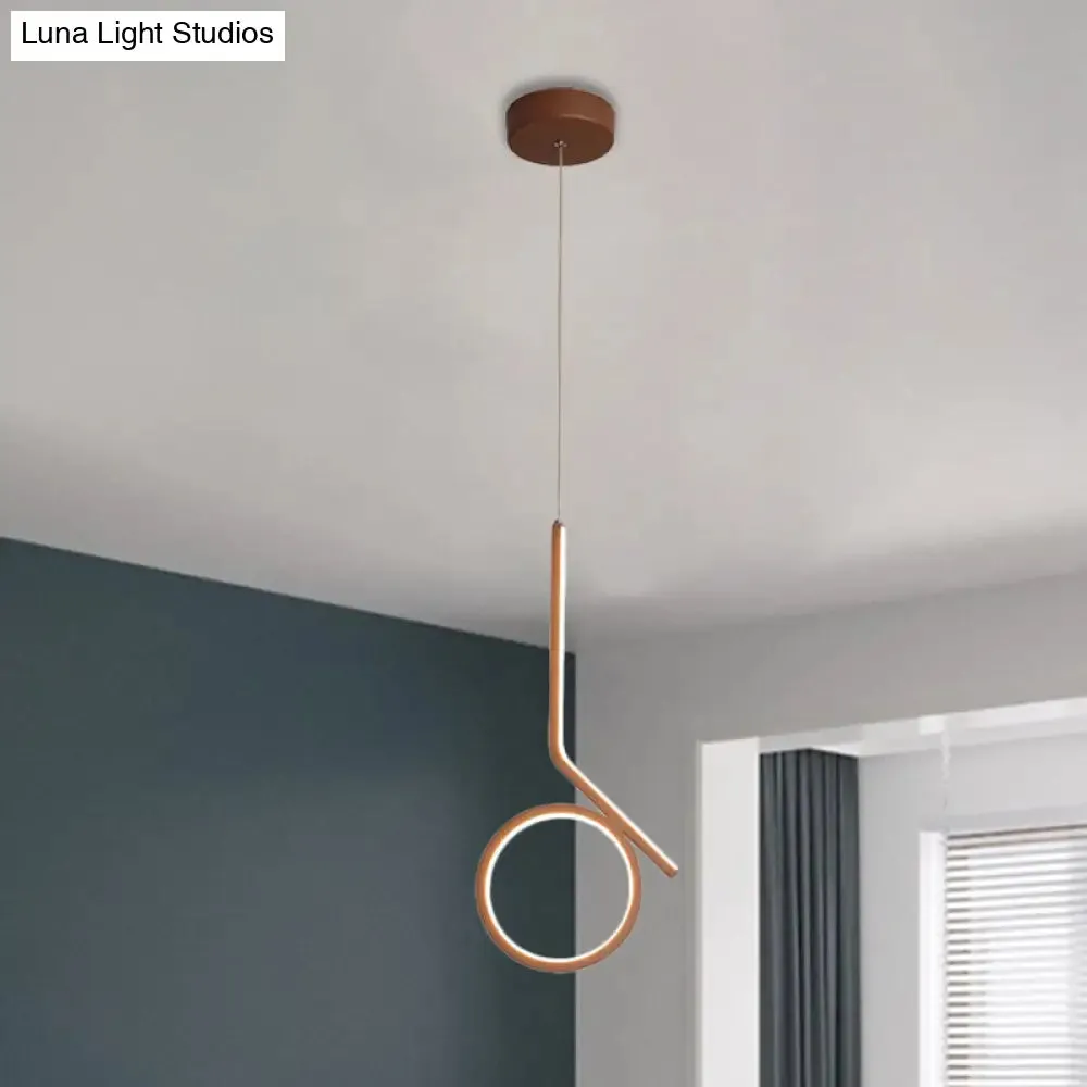 Round and Bent Linear Pendant Metallic LED Ceiling Fixture - Modernism Design in Brown, Warm/White Light