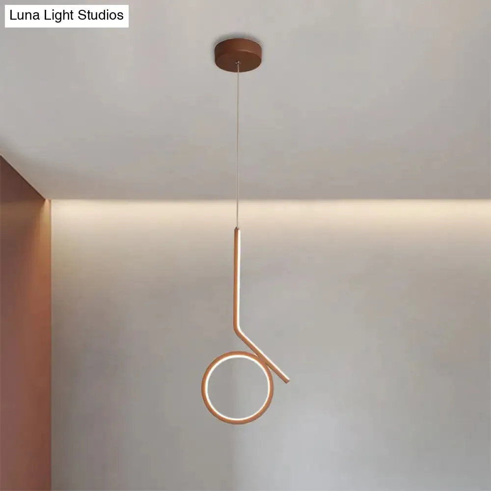 Round and Bent Linear Pendant Metallic LED Ceiling Fixture - Modernism Design in Brown, Warm/White Light