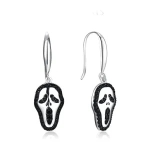 Round Black Spinel Halloween Drop Earrings