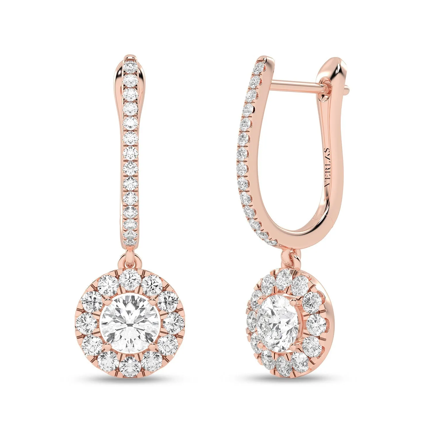Round Halo Drop Earrings