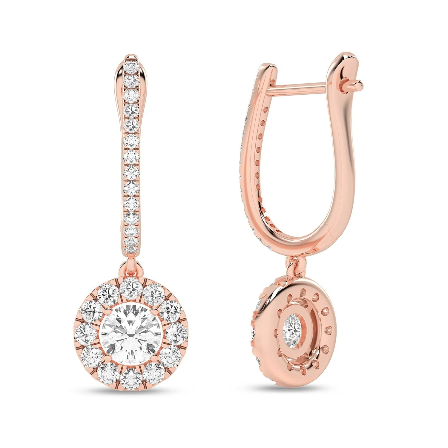 Round Halo Drop Earrings