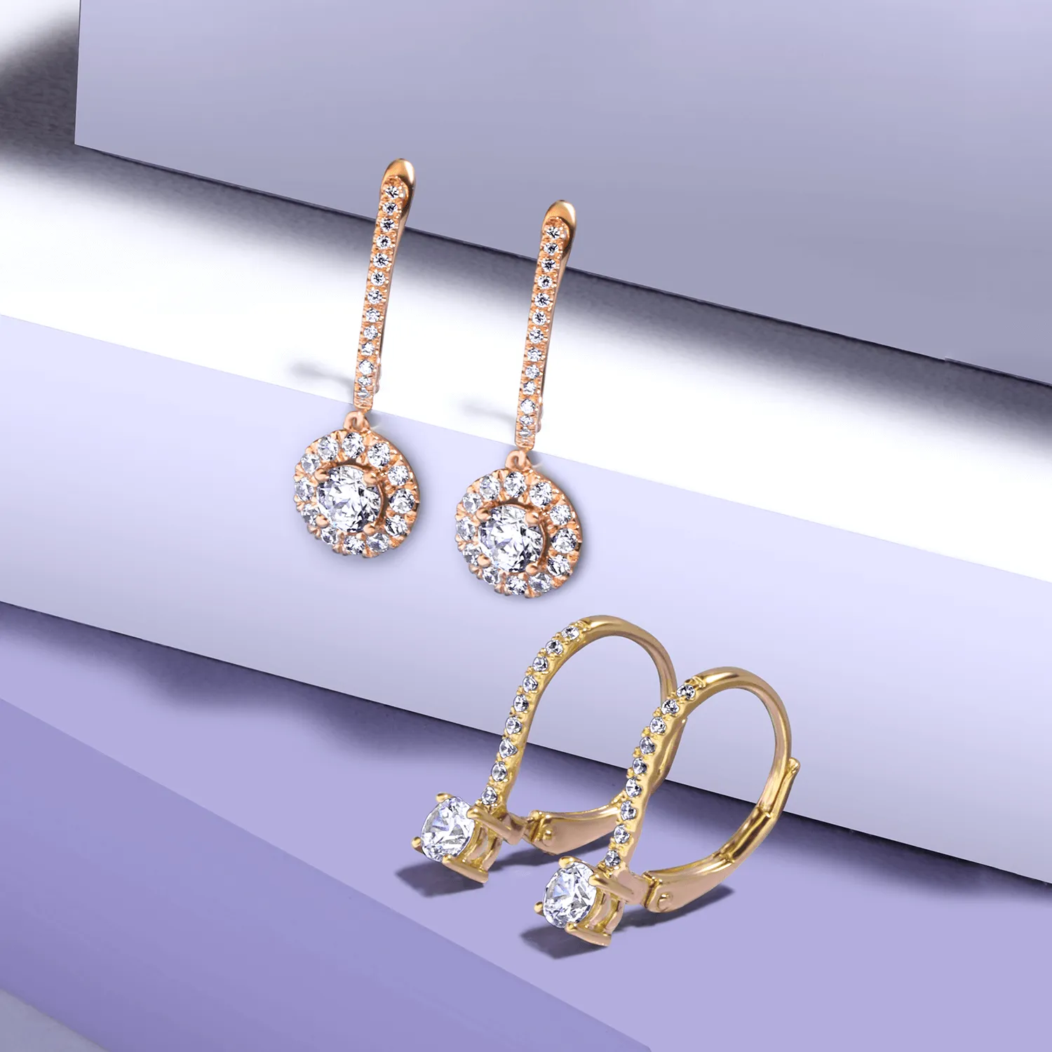 Round Halo Drop Earrings