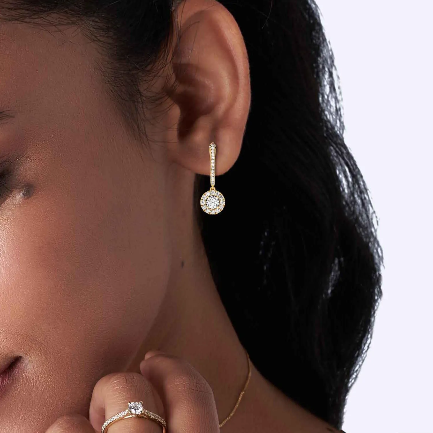 Round Halo Drop Earrings
