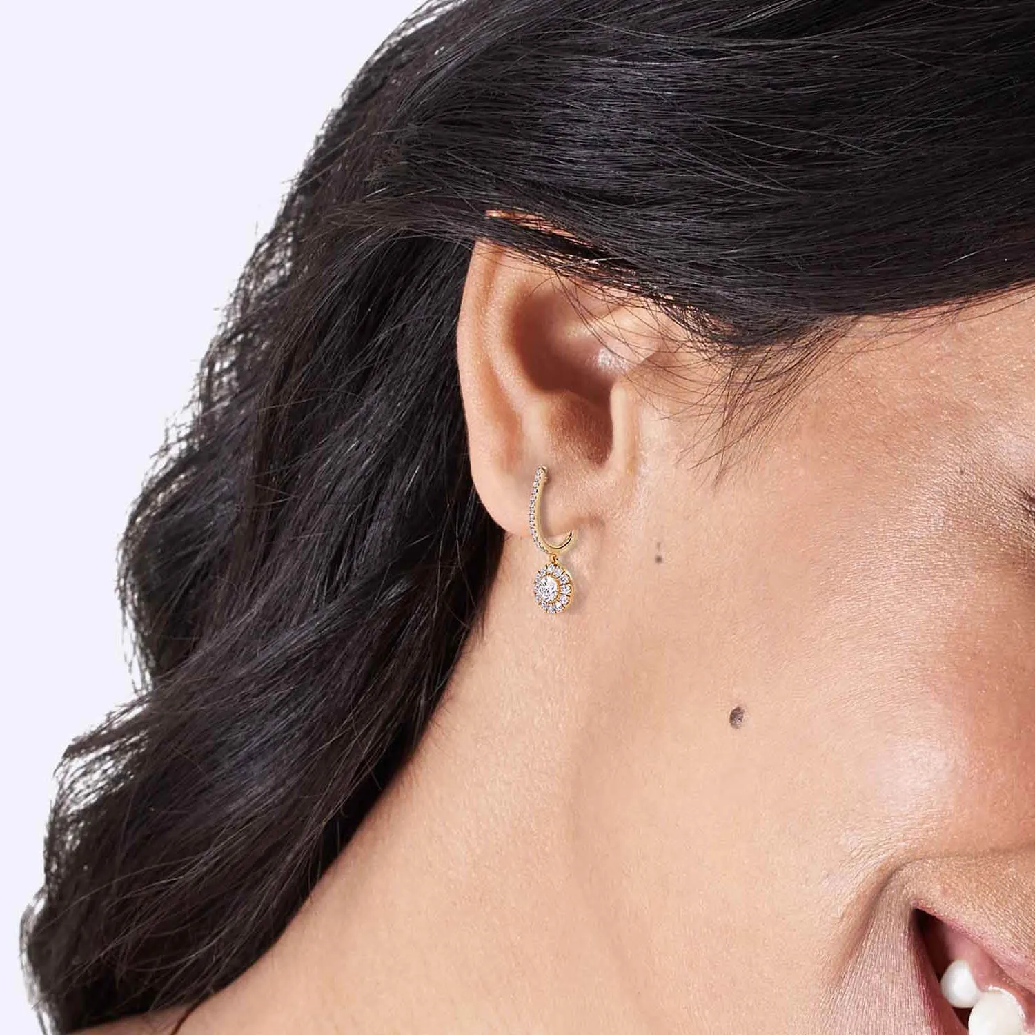Round Halo Drop Earrings