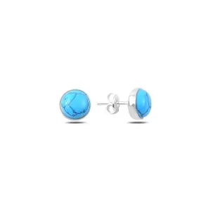 Round natural turquoise stud earrings in sterling silver