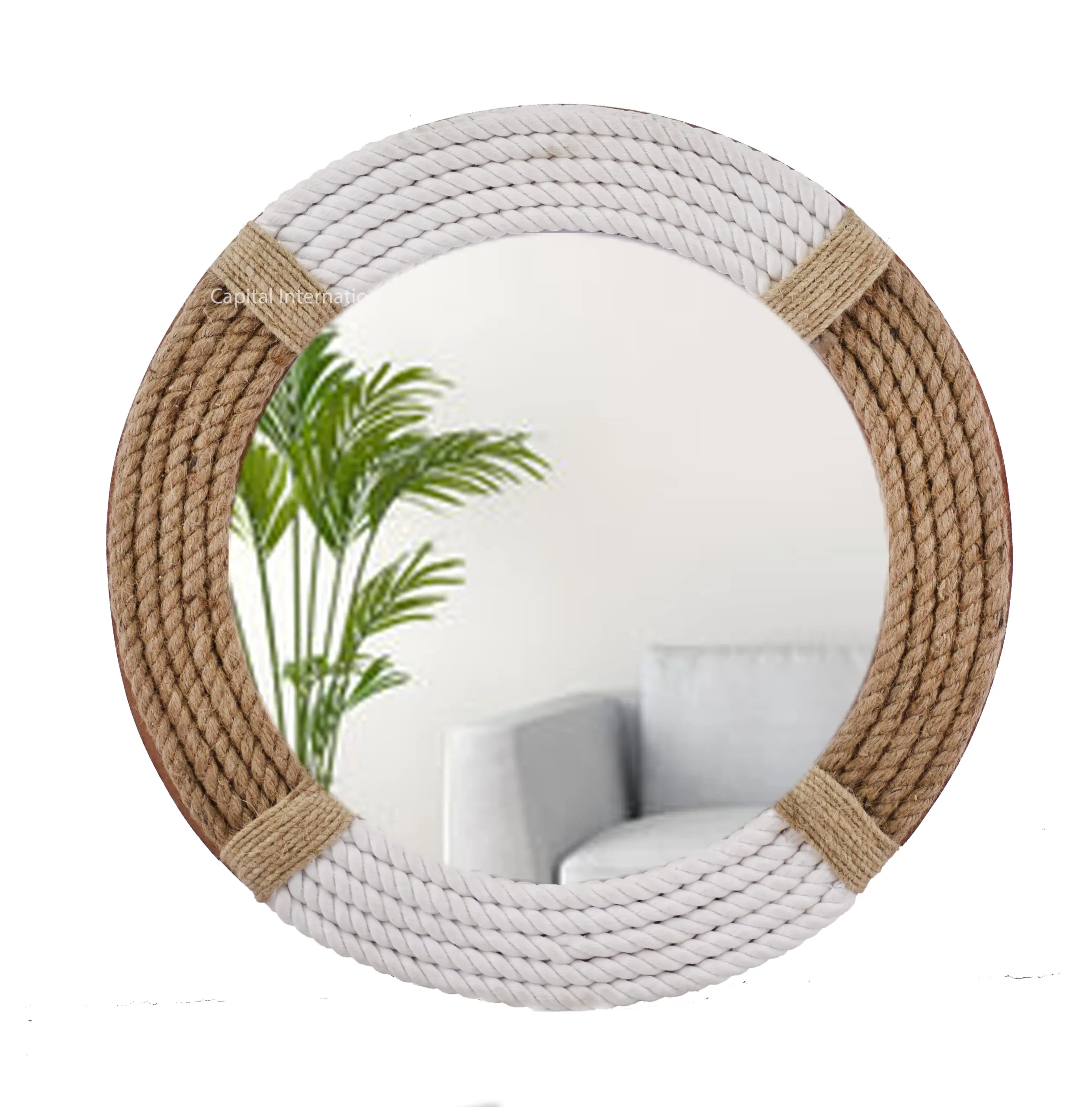 Round Rope Wall Mirror Large Framed Wall Mounted | Nautical Jute Rope, for Rustic Farmhouse Wall Mirror Modern Decorative for Bathroom, Living Room, Bedroom, Entryway (18 Inch)
