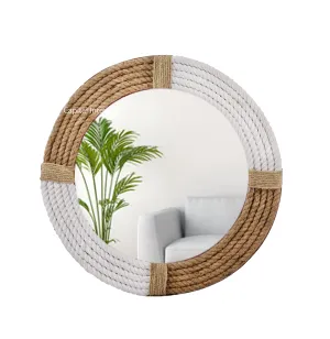 Round Rope Wall Mirror Large Framed Wall Mounted | Nautical Jute Rope, for Rustic Farmhouse Wall Mirror Modern Decorative for Bathroom, Living Room, Bedroom, Entryway (18 Inch)